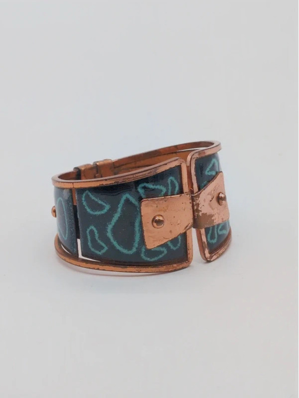 Vintage Matisse Renoir Enamel Copper Hinged Cuff Bracelet